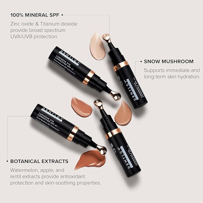 DRMTLGY Luminous Eye Corrector SPF 41, Under Eye Color Corrector for Dark Circles, Anti-Aging Tinted Eye Cream, Hydrating Eye Serum with Peach Undertone FSA/HSA Eligible, Tan
