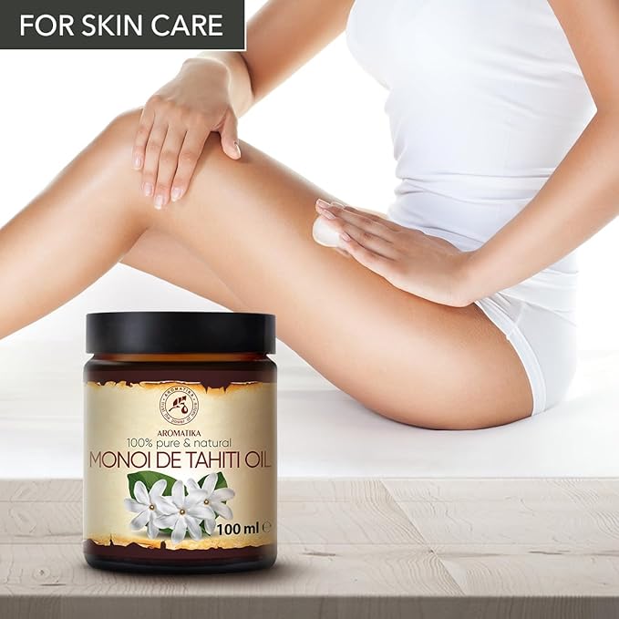 AROMATIKA Monoi de Tahiti Carrier Oil 3.4 Fl Oz - Pure Cold Pressed Monoi Base Oil - Cocos Nucifera - Gardenia Tahitensis - Unrefined Carrier Oil for Essential Oils - Face & Body Care - Massage