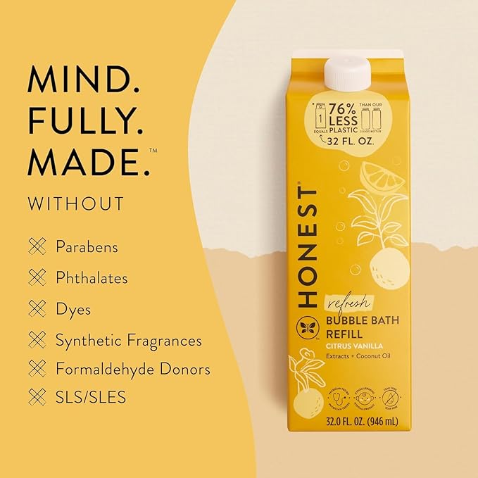 The Honest Company Foaming Bubble Bath Refill Carton | Gentle for Baby | Naturally Derived, Tear-Free, Hypoallergenic | Citrus Vanilla Refresh, 32 fl oz