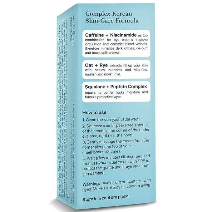 Under Eye Cream for Dark Circles and Puffiness - Caffeine Eye Cream Anti Aging Brightener With Niacinamide, Squalane, Peptide Complex, Korean Skin Care Formula - Massage Zinc Roller - Puffy Eyes