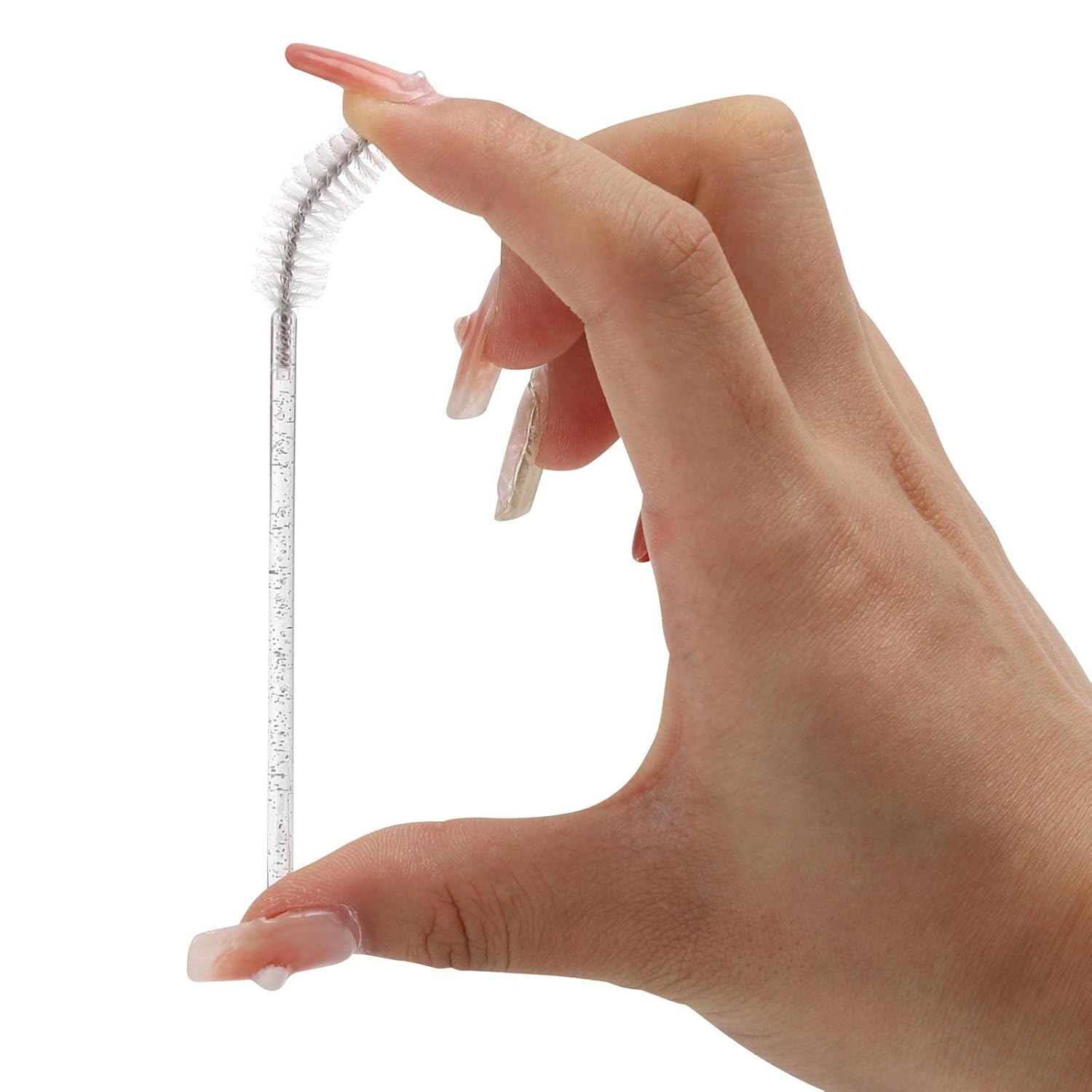 100 Pcs Disposable Mascara Wands, Crystal Eyebrow Spoolies Brush for Eyelash Extensions, Lash Brushes with Container (White)