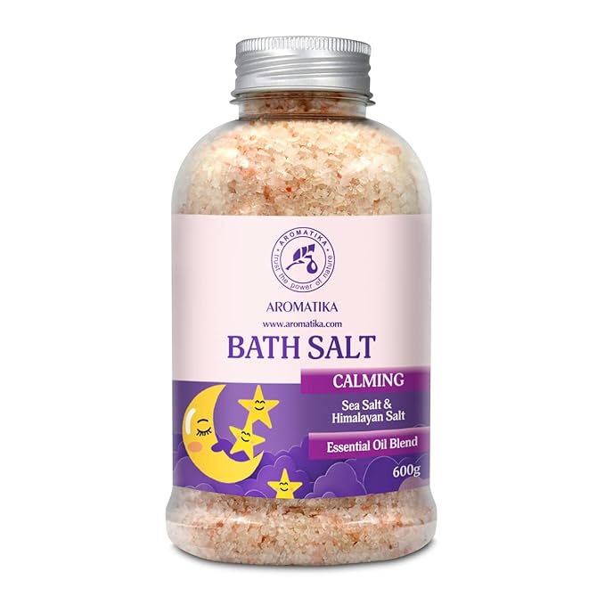 Calming Bath Salts 21.16 Oz - w/Sandalwood & Lavender & Bergamot Essential Oils - Natural Bath Sea Salts 600g - Good for Bath- Good Sleep - Relaxing - Body Care - Beauty - Aromatherapy