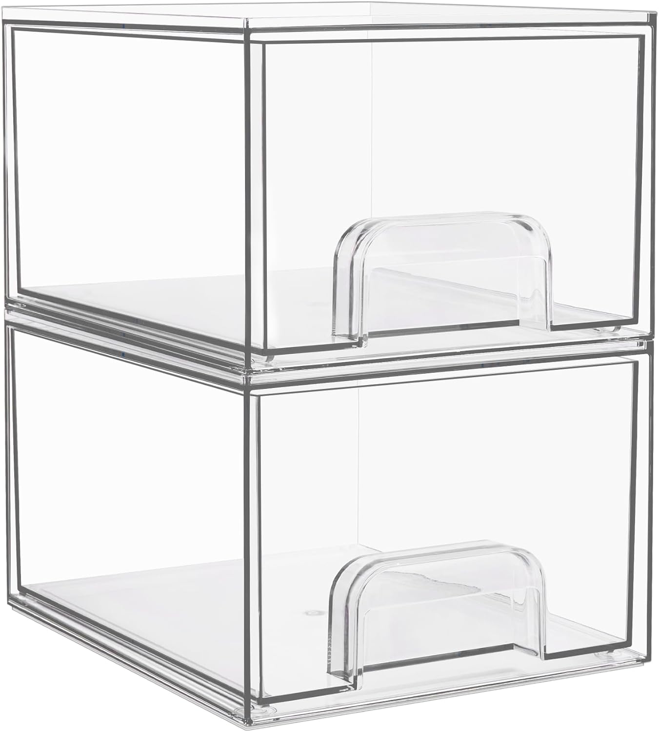 Vtopmart 2 Pack Clear Stackable Storage Drawers, 4.4'' Tall Acrylic Bathroom Makeup Organizer,Plastic Storage Bins For Vanity, Undersink, Kitchen Cabinets, Pantry, Home Organization
