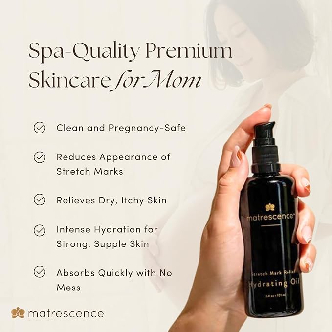 Stretch Mark Relief Hydrating Belly Oil (3.4oz/101ml) | Spa-Quality Maternity Skin Treatment | Pregnancy-Safe Skincare Made for Mom | Non-Greasy Moisturizing Skin Essentials for Mom
