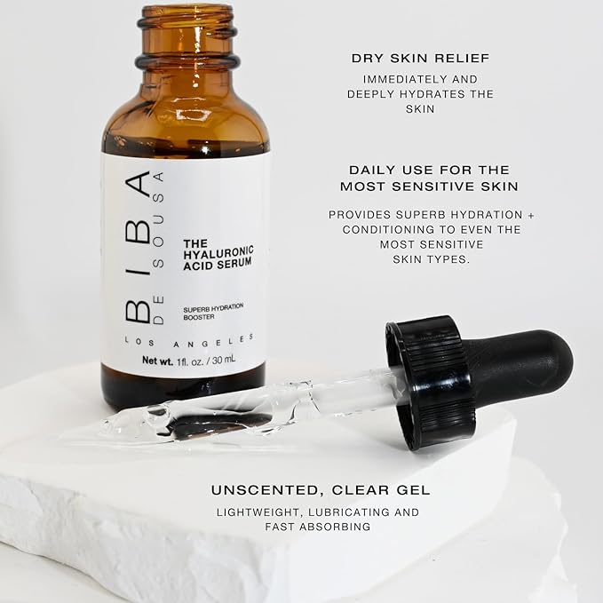 BIBA DE SOUSA Hyaluronic Acid Serum for Face - Hydrating, Anti Aging Serum - Sensitive and Acne Skin Safe (1 Oz)