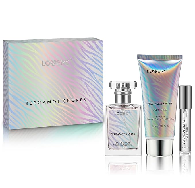 Mothers Day Gifts for Mom from Daughter - Bergamot Shores Spa Kit with Perfume, Body Lotion & Eau de Toilette Spray - Self Care Gifts for Women and Men - Birthday Gifts for Mom - Bath and Body Gift