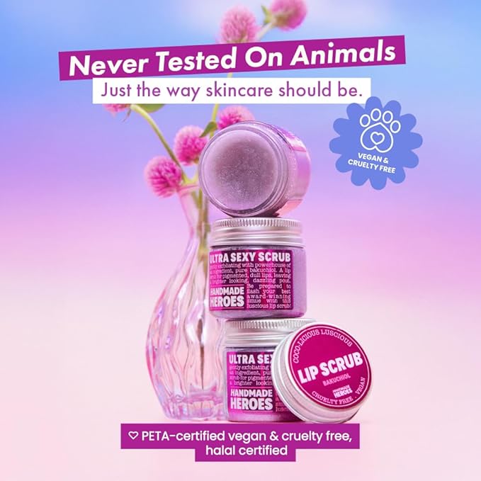 Handmade Heroes Bakuchiol Lip Scrub 1 fl oz Deep Conditioning Lip Plumper Helps Reduce Fine Lines and Wrinkles Appearance 100% Cruelty Free Vegan Lip Care for Luscious Lips