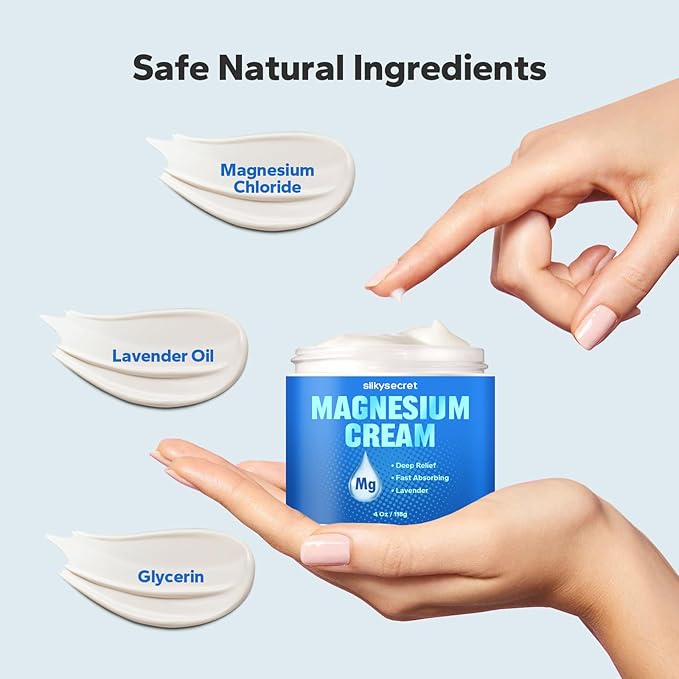 Magnesium Cream (4 Oz), Nighttime Magnesium Cream, Relief and Relaxation with Lavender Scent, Calming Magnesium Body Butter for All Skin Types