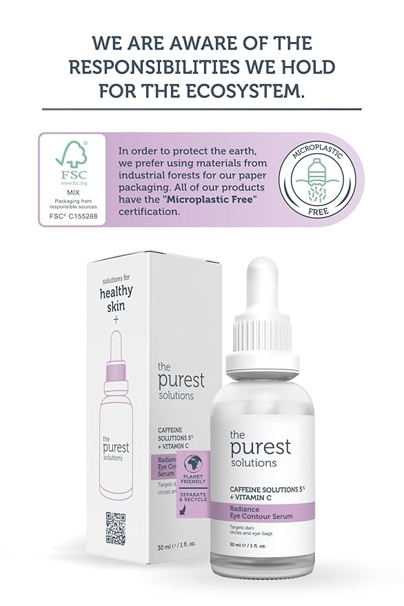 The Purest Solutions Radiance Eye Contour Serum (Caffeine Solutions 5% + Vitamin C) - Bright & Rested Appearance - Skin Tone Difference Reduction - Under-Eye Bag Care - Vegan | Cruelty Free (1 fl. oz)