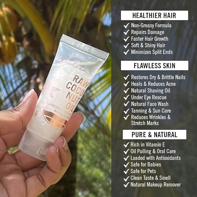 Coconut Oil for Hair, Skin - Extra Virgin Cold Pressed Oil with MCTs for Body Care or Haircare, Hair Growth, Aceite de Coco Natural, Baby, Dogs, Pets Travel Mini Tube (5 x 25ml)