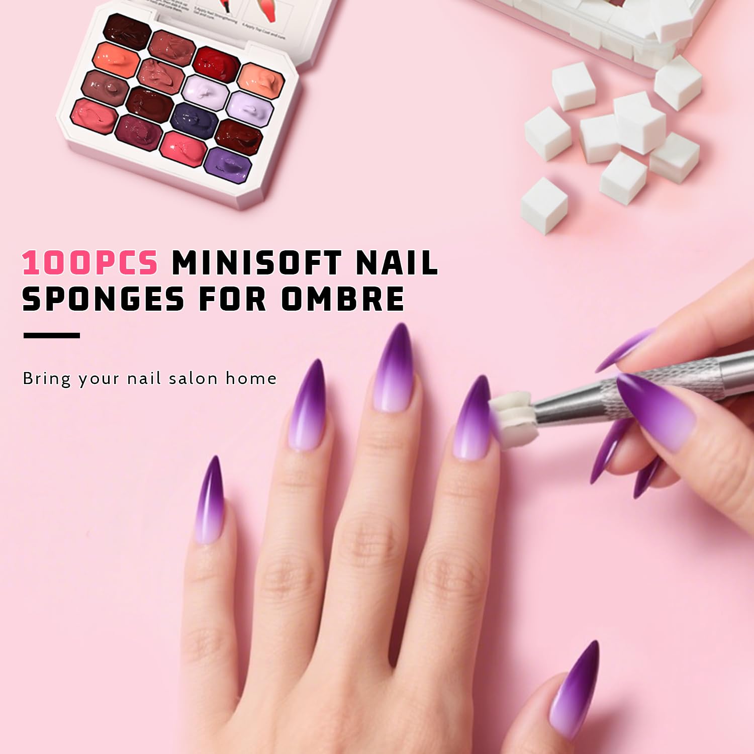 Sponge Pat Paint Nail Gel, Ombre Nails Gradient Gel Nail Blush Blooming Aura Nails Drawing Stripper Floral Painting DIY Nail Art, No Wipe, UV/LED Curing (16 Colors M)