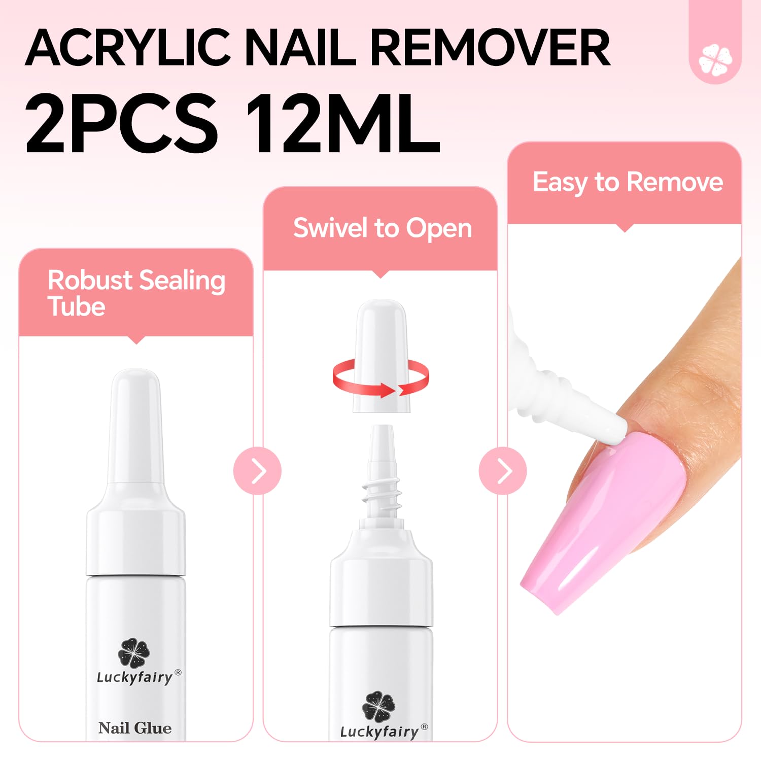Nail Glue Remover for Press on Nails: Quick Removal Acrylic Nails Semi Solid Nail Glue Acetone-Free, Not for Gel Polish Base Coat Easy Removal Fake Nails, 2Pcs*12ml