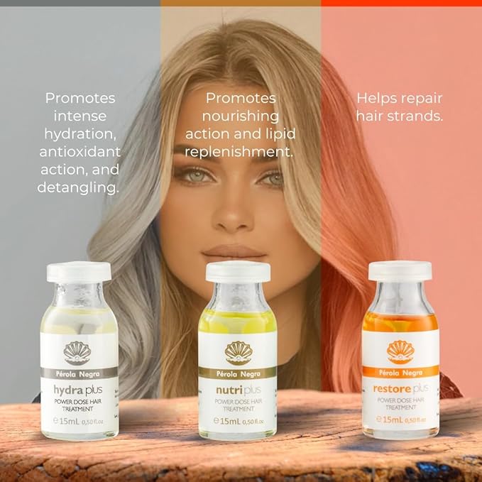 PÉROLA NEGRA Ampoules Cronoplus, Reparation, Capillary Schedule - Power Dose Deep Conditioning Treatment for Damaged Hair - 15 ml each ampoule (box with 3 ampoules)