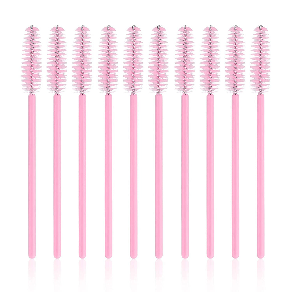 G2PLUS 300PCS Disposable Eyelash Brushes, Adjustable Mascara Wands Makeup Applicator Kits, Lash Spoolies Brushes for Eyelash Extensions and Eyebrows (Pink)