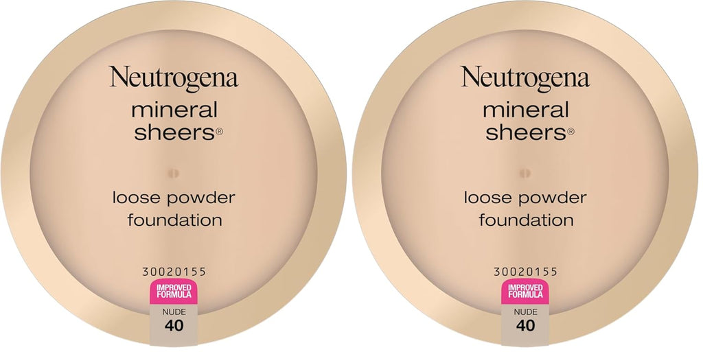 Neutrogena Mineral Sheers Lightweight Loose Powder Makeup Foundation with Vitamins A, C, & E, Sheer to Medium Buildable Coverage, Skin Tone Enhancer, Face Redness Reducer, Nude 40,.19 oz (Pack of 2)