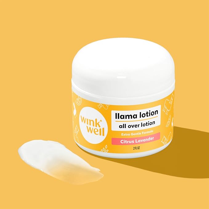 Wink Well Llama Baby Lotion, Gentle Body Care For Moisturizing And Calming Dry Skin For Babies, Kids And Adults, Free Of Parabens, Chemicals, Dyes And Fragrances (2 oz jar)
