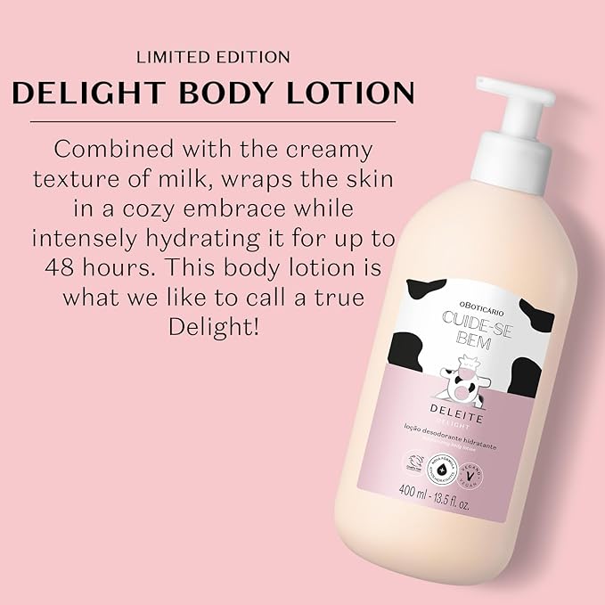 O Boticário Cuide-se Bem Delight Body Lotion, Cozy Hydration with Sweet, Enveloping Sweet Fragrance, 13.5 Ounce (400ml)