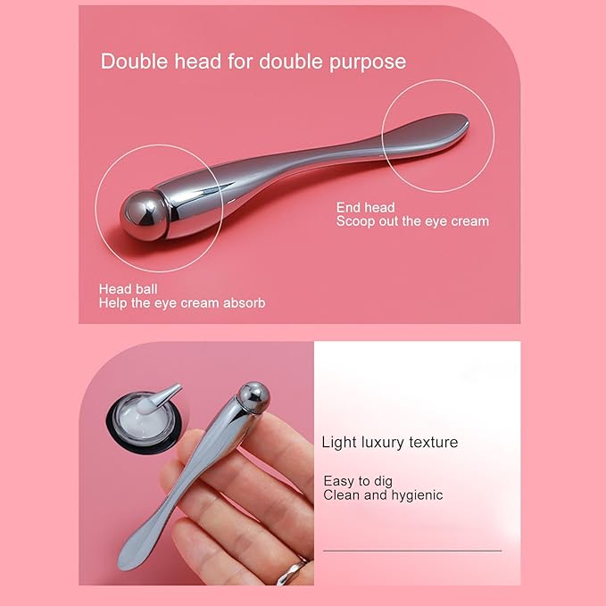 Eye Cream Applicator Tool,Metal Eye Cream Applicator Roller Wand Stick, Silver Zinc Alloy Eye Cream Spatula Scraping Massage Tool for Reducing Puffiness Wrinkle Dark Circles