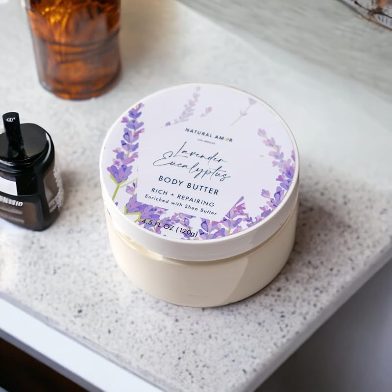 Natural Amor Lavender Spa Gifts for Women,7pcs Self Care Box Including Soap Bar, Candle, Bath Butter