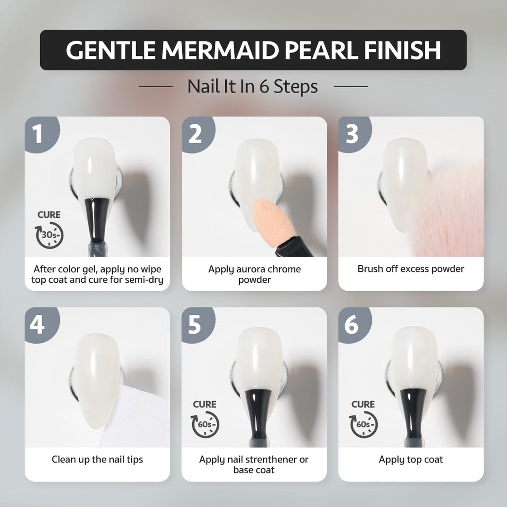 GAOY White Pearl Chrome Nail Powder, 2Pcs Mirror Effect Shimmer Glitter Pigment for Mermaid Aurora Nail Art, Iridescent Powder for Gel Polish & Manicure Decorations, Lustrous White