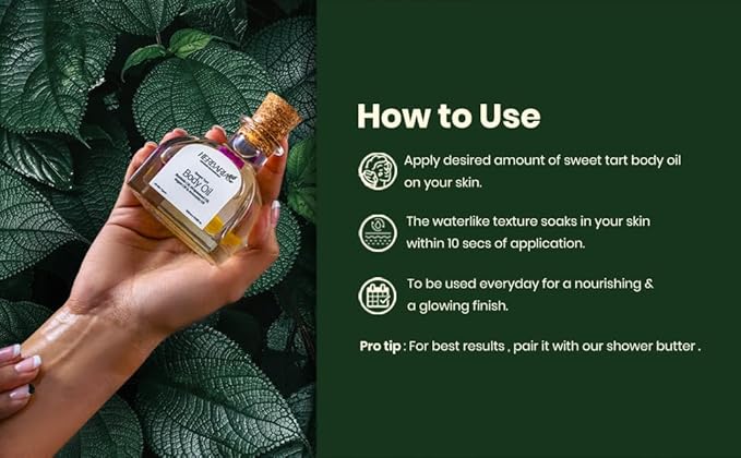 Herbaria Body Oil - Sweet Tart (3.38 fl oz) | Luxurious Body Oil - ALL SEASON | 100% Vegan Enriched With Grapeseed Oil, Pomegranate Oil, Avocado Oil, Argan Oil, Baobab Oil | 100% Sustainable