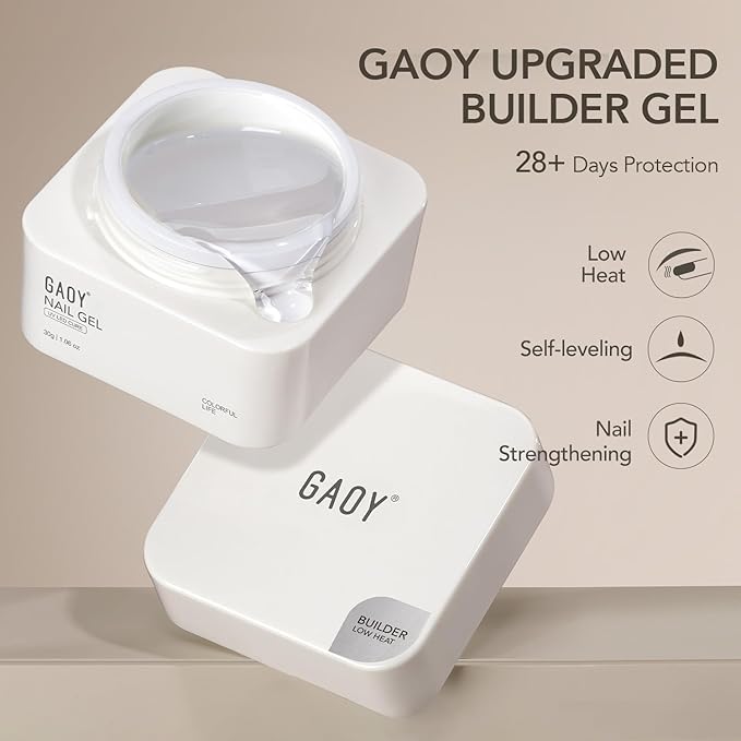GAOY Low-Heat Builder Gel for Nails, 30ml Self-Leveling Nail Strengthener, Soak Off Long Lasting Hard UV Gel, Clear