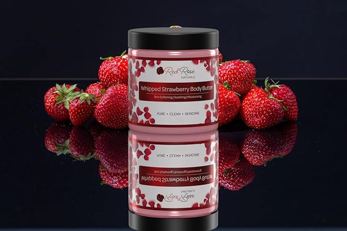 Whipped Strawberry Body Butter for Sensitive, Dry Skin, 8 Oz, Non-Greasy, Soft & Creamy, Moisturizing Shea Butter- Natural Skincare for All Skin – Vegan