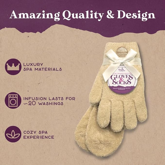 Purple Canyon Moisturizing Socks and Gloves Set | Tan Fuzzy Socks and Gloves with Aloe and Vitamin E for Women | Women's Gifts for Self-Care