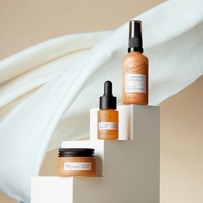 UpCircle Discovery Set – Cleansing Face Milk, Face Moisturiser and Peptide Serum Trio – Vitamin E, Niacinamide + Aloe Vera – Boosts Collagen, Hydrates + Soothes – Vegan + Cruelty-Free