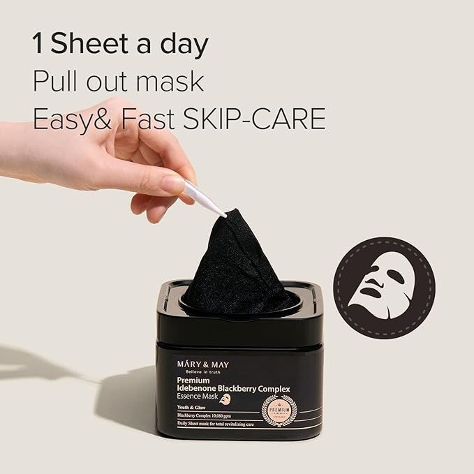 Mary&May Niacinamide + Chaenomeles Sinensis Face Serum + Premium Idebenone Blackberry Complex Essence Mask Bundle