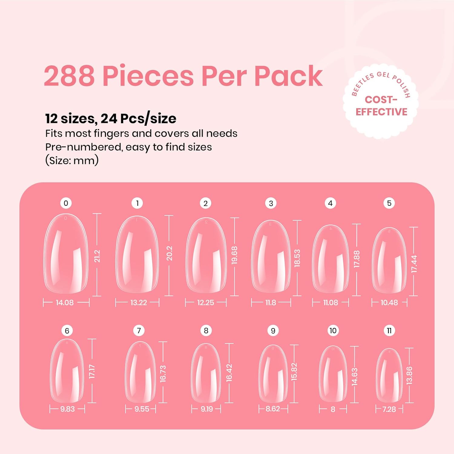 Beetles Gel Nail Tips 288Pcs Pre-Shaped Short Oval Fake Nails Gelly Tips Clear Press on Nail Tips Full Cover False Nails Gifts for Girls Women Gelly Tips Home DIY Nail Salon