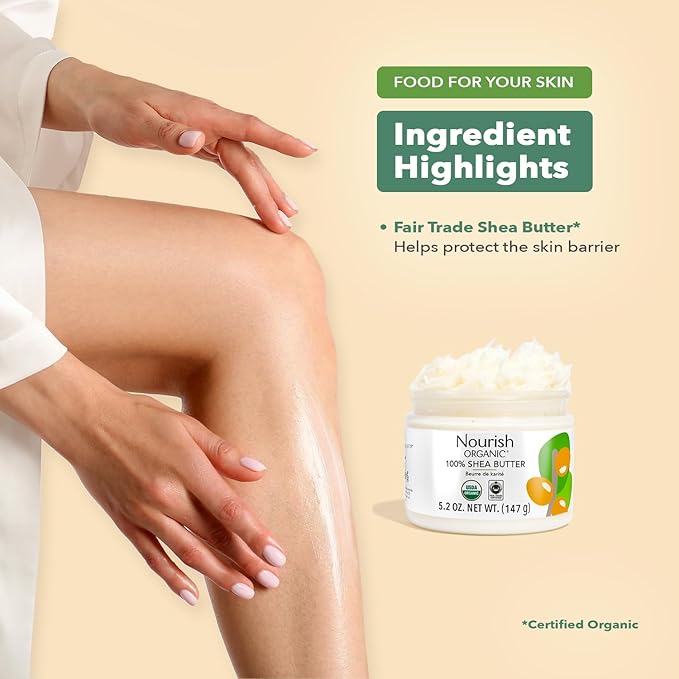 Nourish Organic Moisturizing Shea Butter – Organic Fair Trade Certified Shea Butter for Sensitive Skin Care, Face Care & Hair Care, 5.2 Oz Jar + Washable Cotton Round