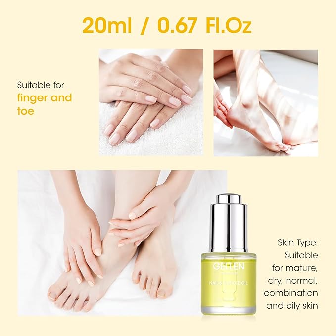 Gellen Nail and Cuticle Oil for Growth Strength, Radiant Vitamin E Nail Growth Oil, Organic Skin Cuticle Nail Care Moisturizer Nourishing Oil for Hydrating, Moisturizing, Strengthening, Repairing