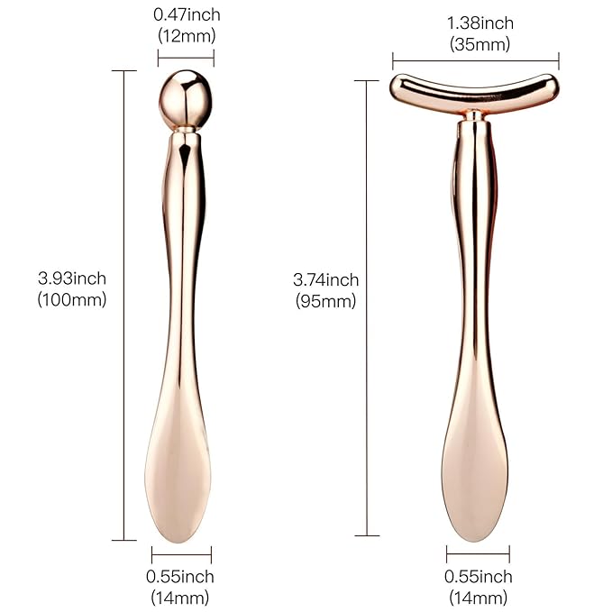 LISAPACK 2PCS Metal Eye Cream Applicator Wand Stick, Massager Tool for Facial Massage, Reduce Puffiness (Rose Gold)