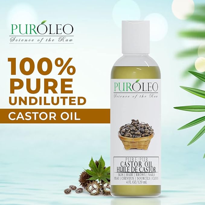 PURÓLEO 100% Natural and Pure Castor Oil 4 Fl Oz / 120 ML (MADE IN CANADA) | Moisturizer & Carrier Oil | Hair Skin Body, Aromatherapy, Massage, Makeup Remover