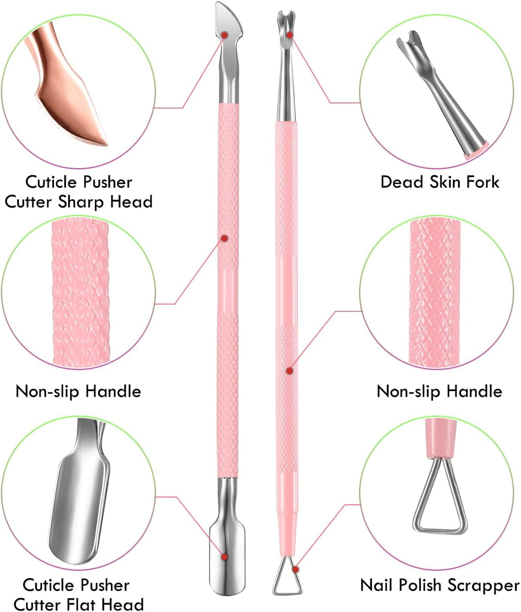 Cuticle Trimmer with Cuticle Pusher, XUNXMAS Cuticle Remover Cutter Nipper Scissor and Triangle Cuticle Nail Pusher Peeler Scraper, Durable Dead Skin Clipper Manicure Pedicure Tools (Pink)