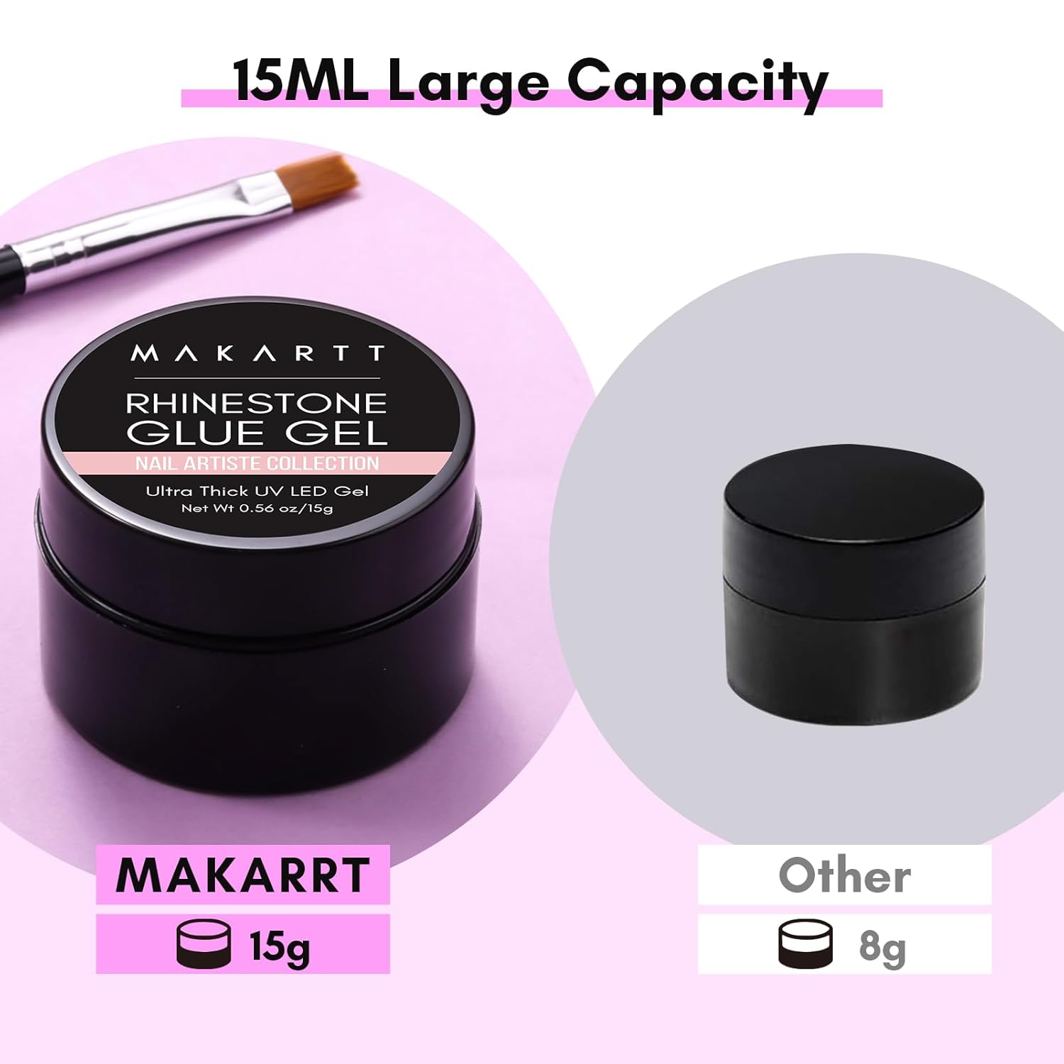 Makartt Nail Rhinestone Glue Gel with Brush Pen Set, 15ml Clear Nail Gem Glue Wipe-Off Super Strong Adhesive Nail Art Glue Gel for Nail Decorations 3D Stones Charms Flowers, Nail Lamp Needed