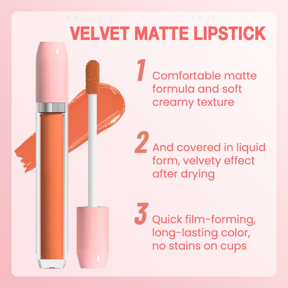BINGBRUSH Super Matte Longwear No-Budge Stay On Smudge Proof Liquid Lipstick Long Lasting Makeup for Women,Highly Pigmented Color and Instant Shine, Cheeky