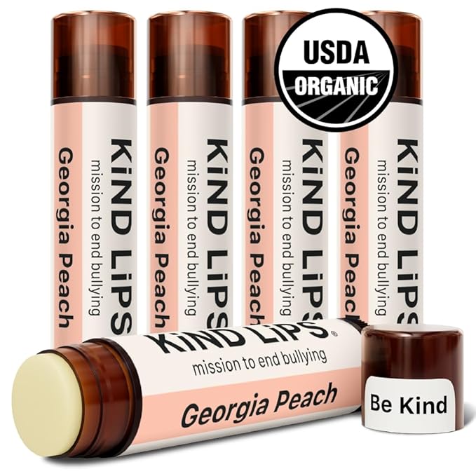 Kind Lips Lip Balm - Nourishing & Moisturizing Lip Care with Shea Butter, Beeswax & Vitamin E | Georgia Peach Flavor | 0.15 Oz (Pack of 5)