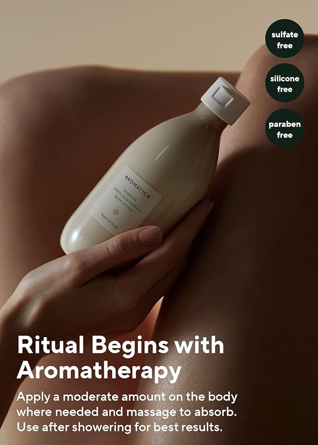 AROMATICA Embrace Body Lotion Neroli & Patchouli 10.14oz / 300ml, Vegan | Naturally-derived Aromatic Fragrance | Soothing & Moisturizing Body Lotion