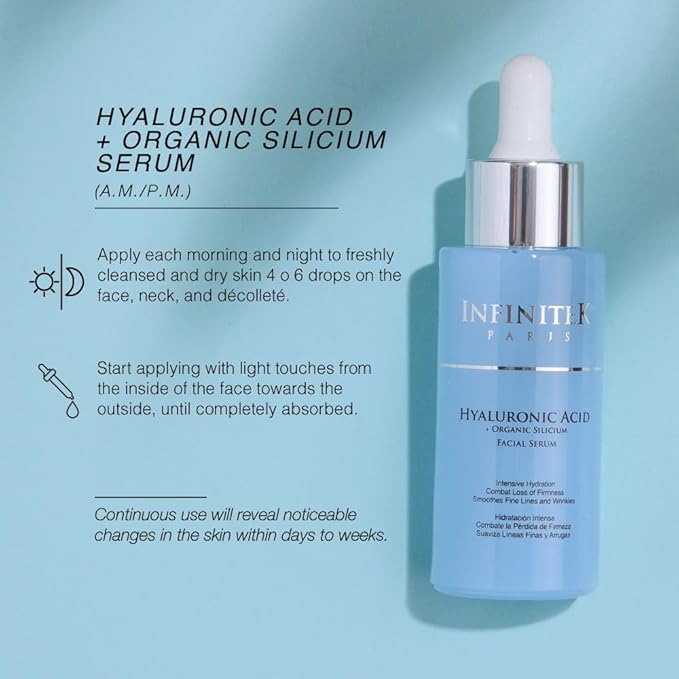 Infinitek Paris Skin Care Organic Facial Hyaluronic Acid Serum - 1 Fl Oz, Hydrating Face Serum - Premium Anti-Aging Moisturizer Hyaluronic Acid with Organic Silicon for Radiant Skin