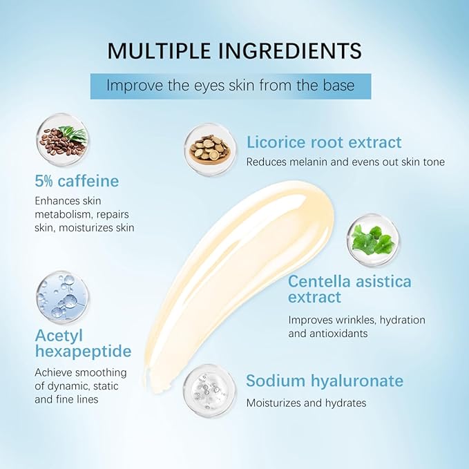 5% Caffeine Eye Serum,Moisturizing Eye Cream with 360° Massage Roller Ball,Anti-Aging Moisturizing Eye Serum for Dark Circles,Reducing Eye Puffiness,Lightening Fine Lines,Lifting and Firming