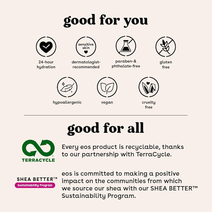 eos Shea Better Body Lotion- Vanilla Cashmere, 24-Hour Moisture Skin Care, Lightweight & Non-Greasy, Made with Natural Shea, Vegan, 16 fl oz