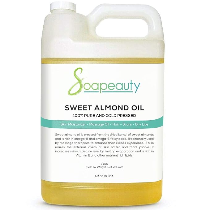 Soapeauty Sweet Almond Oil Cold Pressed Refined | 100% Pure Sweet Almond oil Available in Bulk | Carrier for Essential Oils, Almond oil for Skin, Face, and Hair, Soap Making | 7 Lb