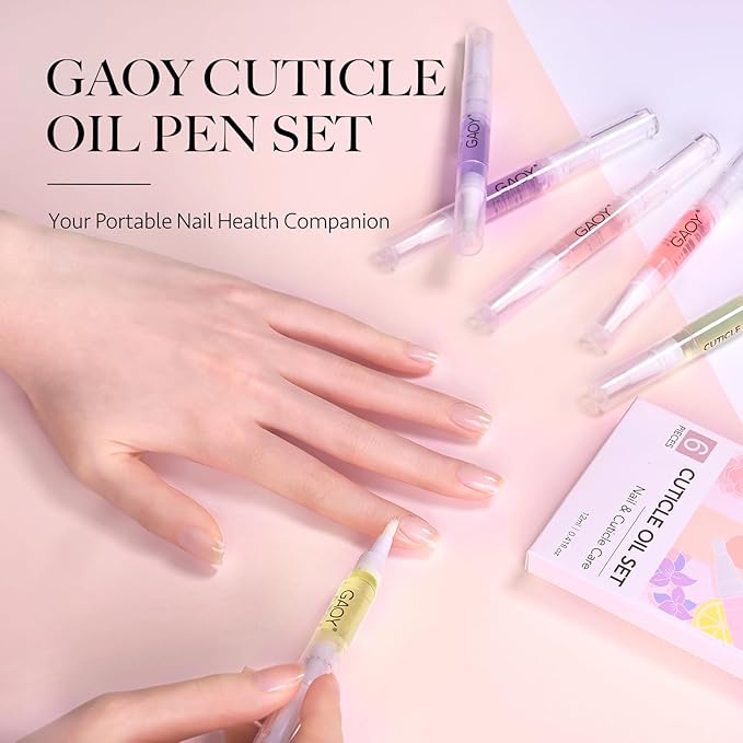 GAOY Cuticle Oil Pen Set, 6Pcs Manicure & Pedicure Accessories with Vitamin E for Nourished and Revitalized Nails, Professional Nail Growth Treatment & Repair Kit