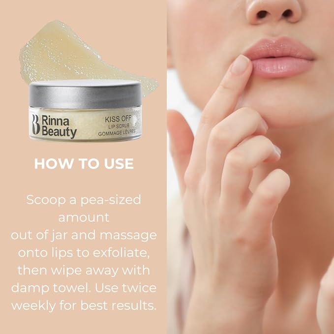 Rinna Beauty Kiss Off Lip Scrub - Lip Exfoliator to Smooth, Nourish & Hydrate with Coconut Oil, Carrot Seed Oil, Cocoa Butter, Shea Butter & Natural Sugar - Vegan & Cruelty-Free - 0.53 oz