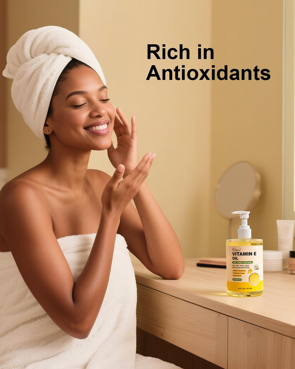 Yoken Vitamin E Oil 16 Fl Oz Organic Vitamin E Oil for Skin 85,000 IU Bulk Vitamine oils for Scars Hair,Face,Nail,Cold Pressed Hexane Free Formula Liquid Perfect Scalp Care Bath and Body oils