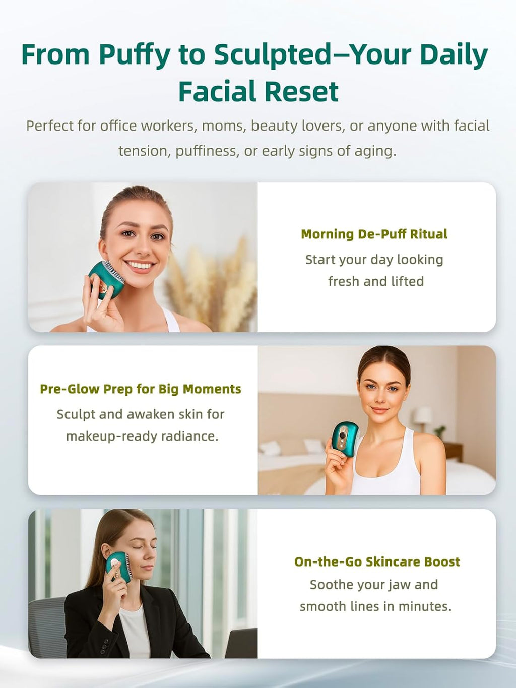 Lymphatic Contour Face Brush – Face Massager for Lymphatic Drainage, Double Chin Reducer, and Facial Sculpting – Gentle Vibrating Lymphatic Drainage Tool for Jawline & Puffiness - Green