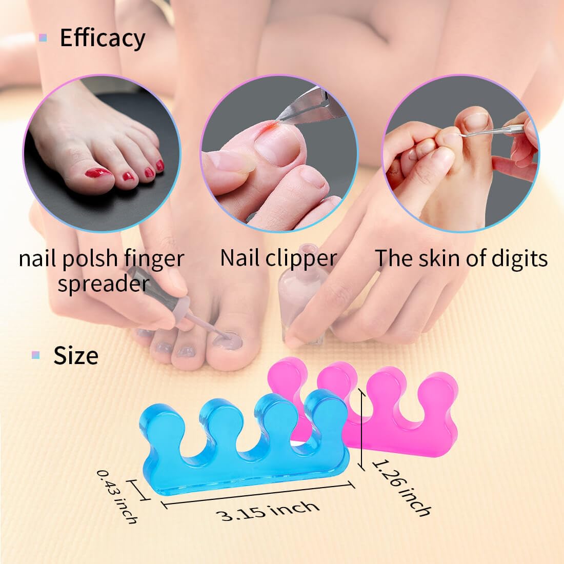 SUNFATT Toe Separators for Women,Toe Spacers for Women,Repeatable Washable Toe Separators,Toe Separators for Nail Polish Application,Soft Gel Pedicure Tools.