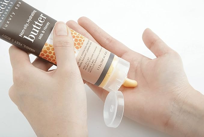 Cuccio Naturale Luxury Spa Hydration Essentials Set - Provides Nourishing Hydration - Soothes And Softens The Skin - Delivers A Relaxing Feeling - Milk And Honey - 2 Pc Body Butter And Cuticle Oil